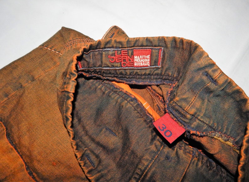 MARITHE' FRANCOIS GIRBAUD Vintage 90s/2000S Women's Fashionable Linen Carpenter Cargo checked Shorts. Label Size: 30. Brown/orange image 3