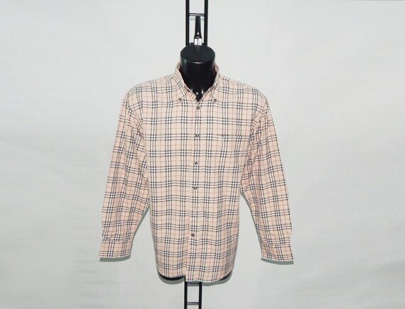 BURBERRY Vintage 90s 2000s Excellent Herren Classic Nova Check Langarmshirt aus Baumwolle. Label GroBe 44. Beige WeiB Etsy Osterreich