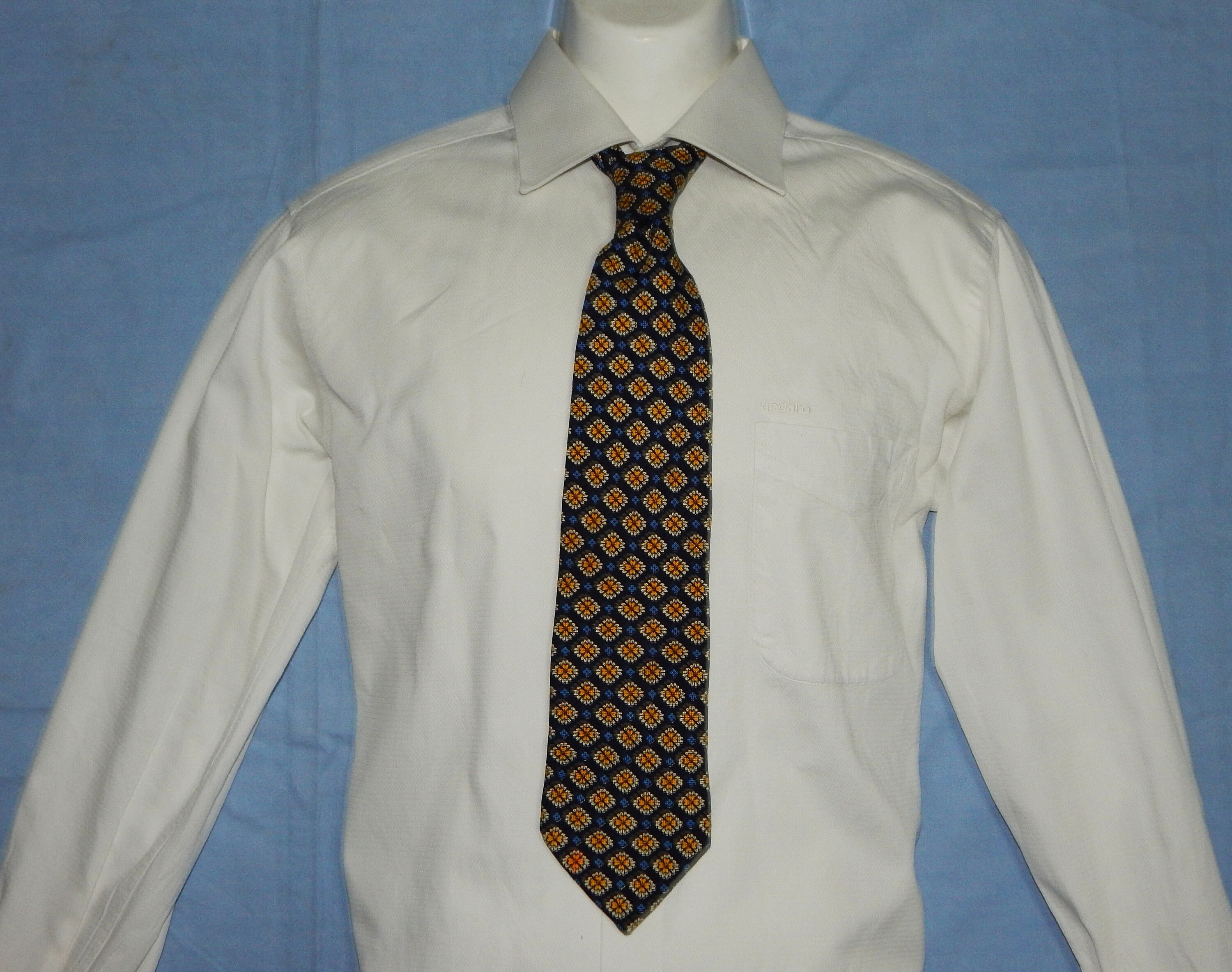 Image of Ungaro Paris Vintage Men's Cotton Long Sleeves White Shirt & Zegna Silk Tie, Size L, 40-15 1/2