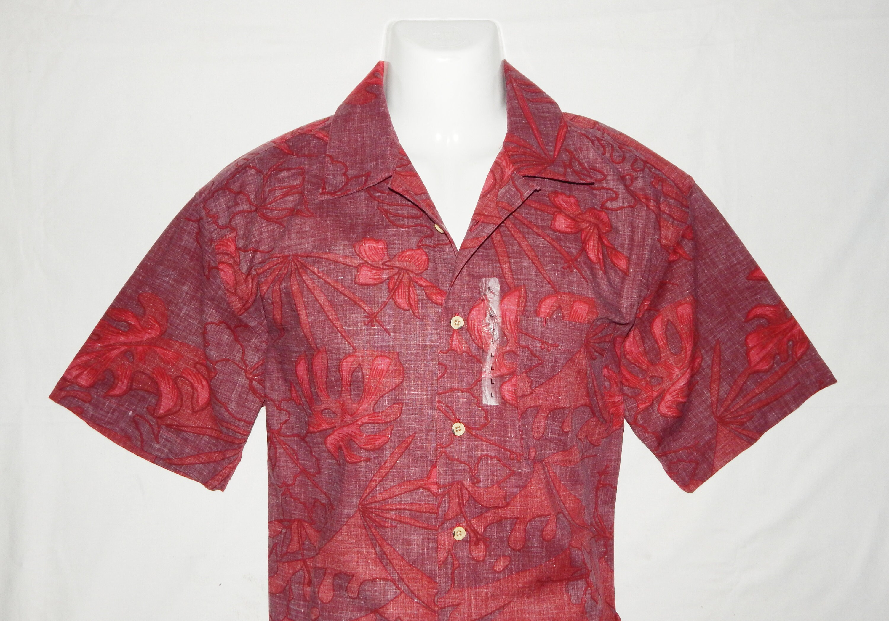 Image of Hawaiiaan Floral Style By Gap Vintage 80S Unworn Men's Short Sleeves Cotton Shirts, Size L , Red Burgundy