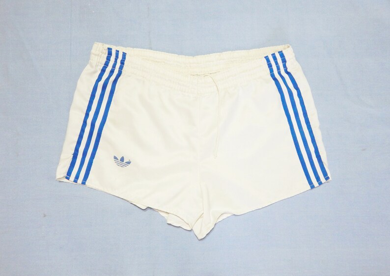 Adidas Vintage 70s Trefoils Ventex France, FootballRunning Retro Short Shorts ,Size SM , White & Blue Adidas Vintage 70s Trefoils Ventex France, FootballRunning Retro Short Shorts ,Size SM , White & Blue
