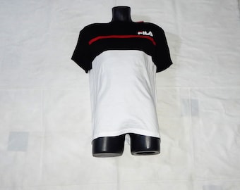 FILA Vintage 2000s Adults' New With tags Cotton Short sleeve Crew Neck T-Shirt. Label Size: L. White, Black