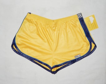 WILSON Vintage 90s Rare New With Tags Running Tennis Short Shorts. Label Size: 42. Yellow/Blue