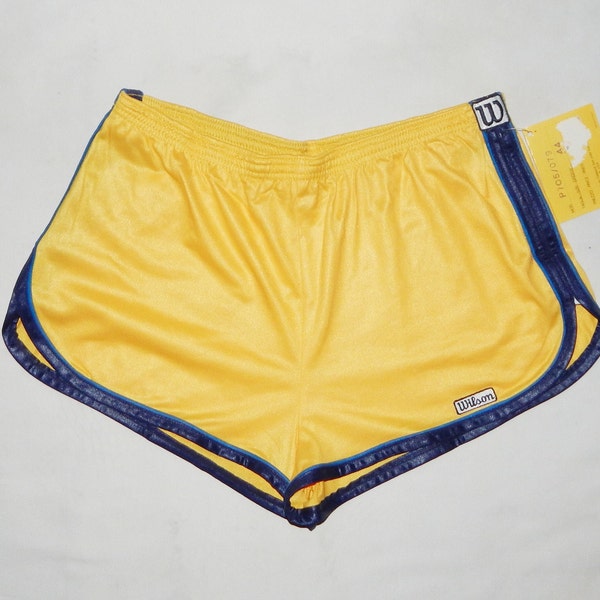 WILSON Vintage 90s Rare New With Tags Running Tennis Short Shorts. Label Size: 42. Yellow/Blue