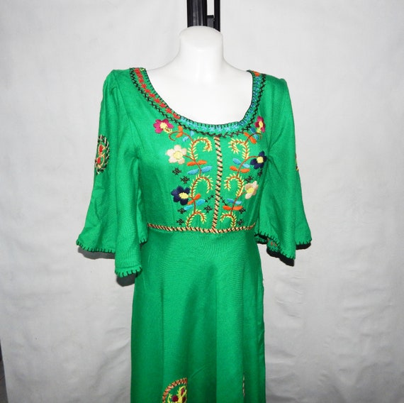 Ethnic Vintage Maxi Light Wool Dress Short Bell S… - image 2