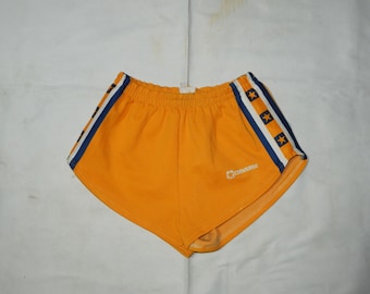 CONVERSE Vintage 80s Made in Italy Pantalones cortos cortos de entrenamiento para correr para adultos raros. Tamaño de etiqueta: L. Amarillo/blanco/azul