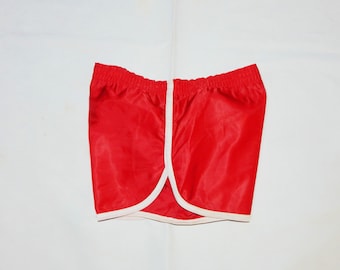 Short de sport d'entraînement de course à pied LINEA SPORT vintage des années 80 fabriqué en Italie rare pour adultes. Taille de l'étiquette : IT 3, UK 34. Rouge, blanc
