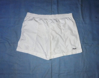 FILA Vintage 2000s Adults' Retro Tennis Cotton Shorts, Label Size IT 52/54, D 52, US L. White/blue