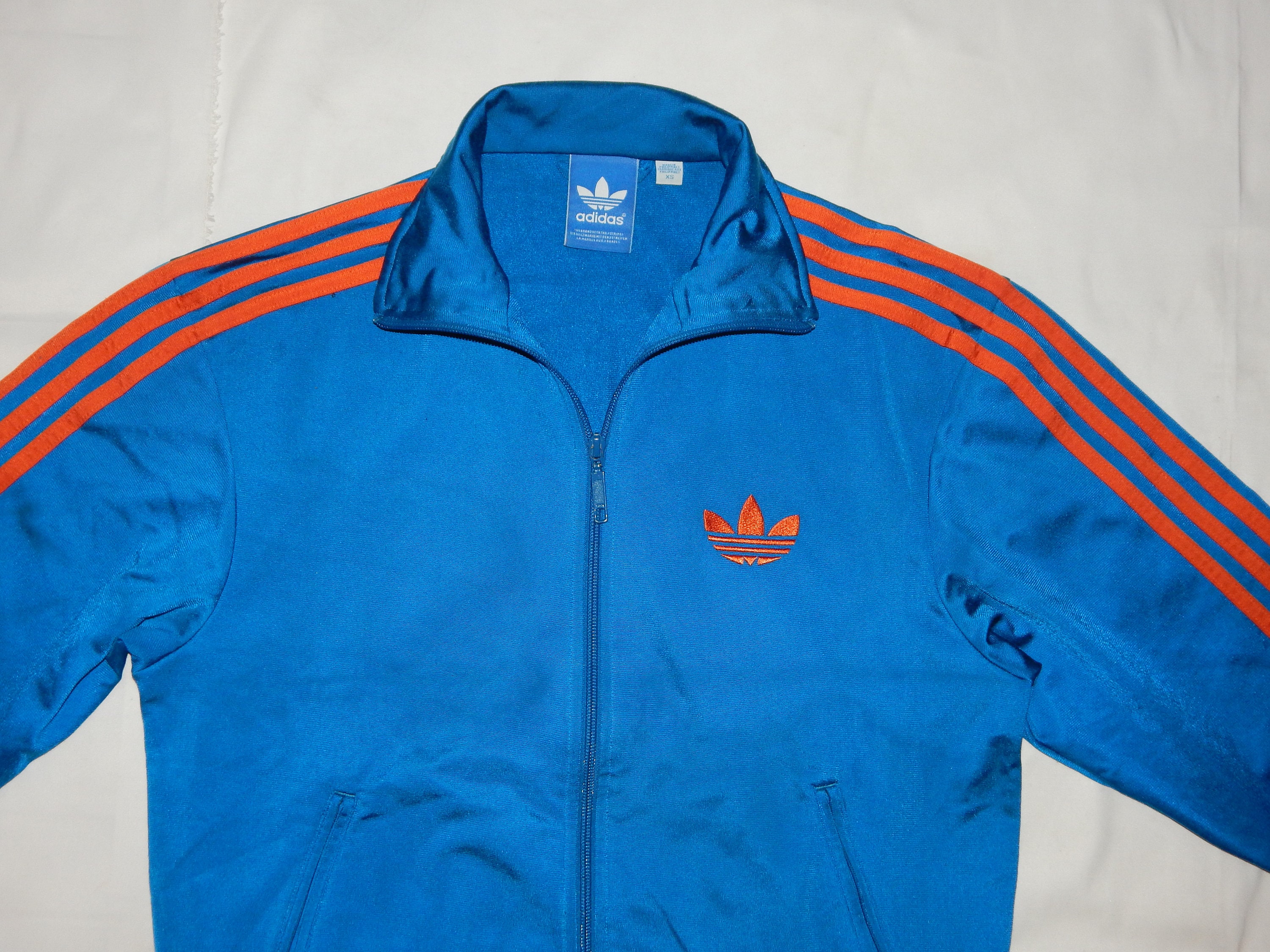 ADIDAS Vintage 80s Style Trefoil Adults' Training Sport Tracksuit Top Jacket.  Label Size: XS. Clear/light Blue, Orange - Etsy
