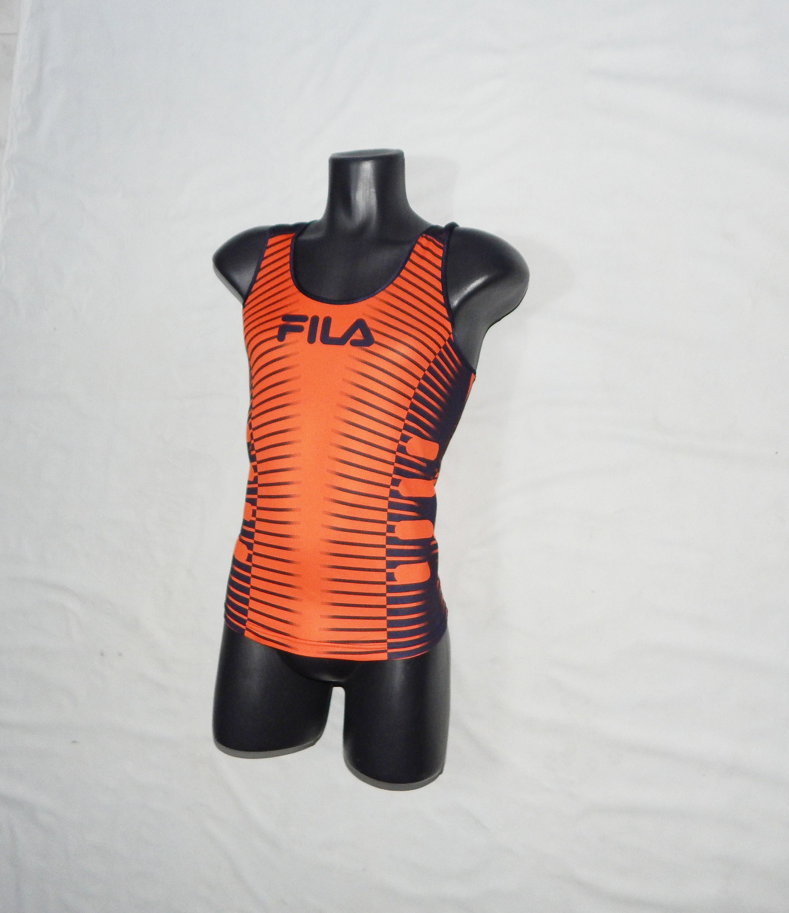 vintagefashion4all Fila Vintgae 80s Rare Amazing Adults' Running Sport Vest Jersey. Label Size S, IT42 ,US-S, UK-S. Orange/Black