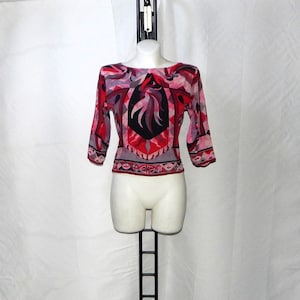 EMILIO PUCCI Firenze Made in Italy Vintage 80s Pure Silk Women's floral design Top Shirt. Label Size It 44, Uk/us 10, F 42, Multicolour
