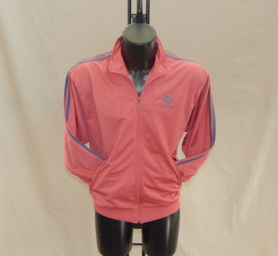 ADIDAS Vintage 80s Adults' Sport Football Tracksuit Top Jacekt . Label Size D 3, GB 34/36 , US S. Pink/ Blue
