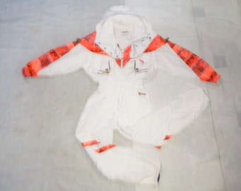 ELLESSE VINTAGE 90s EXC.Adults All in One Thermal Ski Suit, Size S,44 it, 10UK, White, Orange