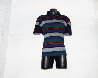 Burberry of London Vintage 80s Rare Men's striped design Cotton Short Sleeves Polo Shirt . Label Size: 5, Multicolours