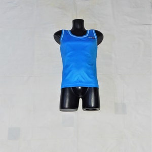 Ellesse Vintage 80s Running Sleeveless Made in Italy Jersey Vest, Size 42 IT, L Eu.,USA-M,GB 32(M), Blue/cleae, white