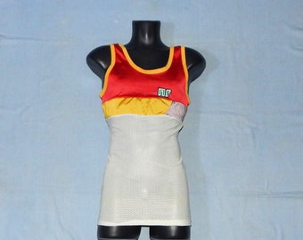 NR ENNERRE Vintage 80s Made in Italy Adults' Running Vest Jersey Shirt. Size M, Red/Yellow/White