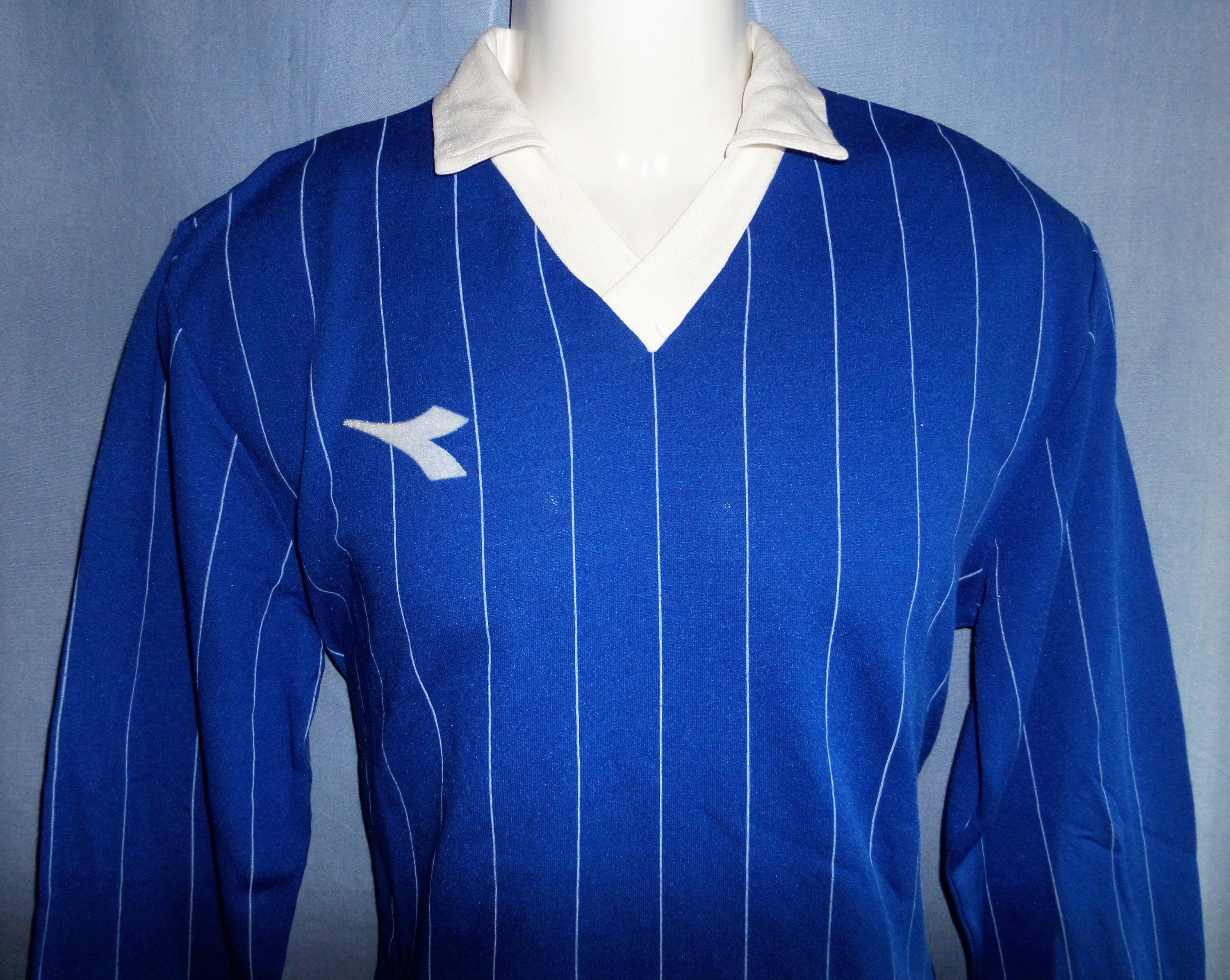Image of Diadora Vintage 70S Football V Neck Collared Long Sl.jersey Shirt , Sz 5L , Blue
