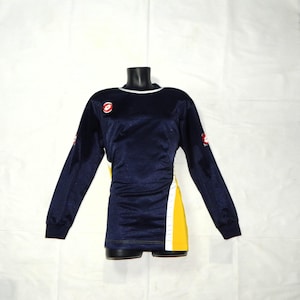 LOTTO Vintage 90s / 00s Vintage rare Adults&#39; Football Training long Sleeves T-Shirt. Label Size: Us XL Uk 42/44, It 52,  Blue, white, yellow