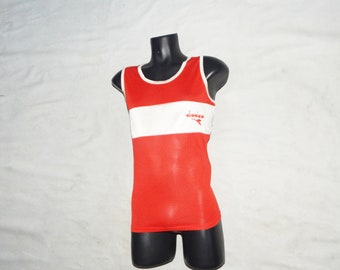 DIADORA Vintage 80s Adults' Running Vest Jersey Shirt. Size M/L, Red/White