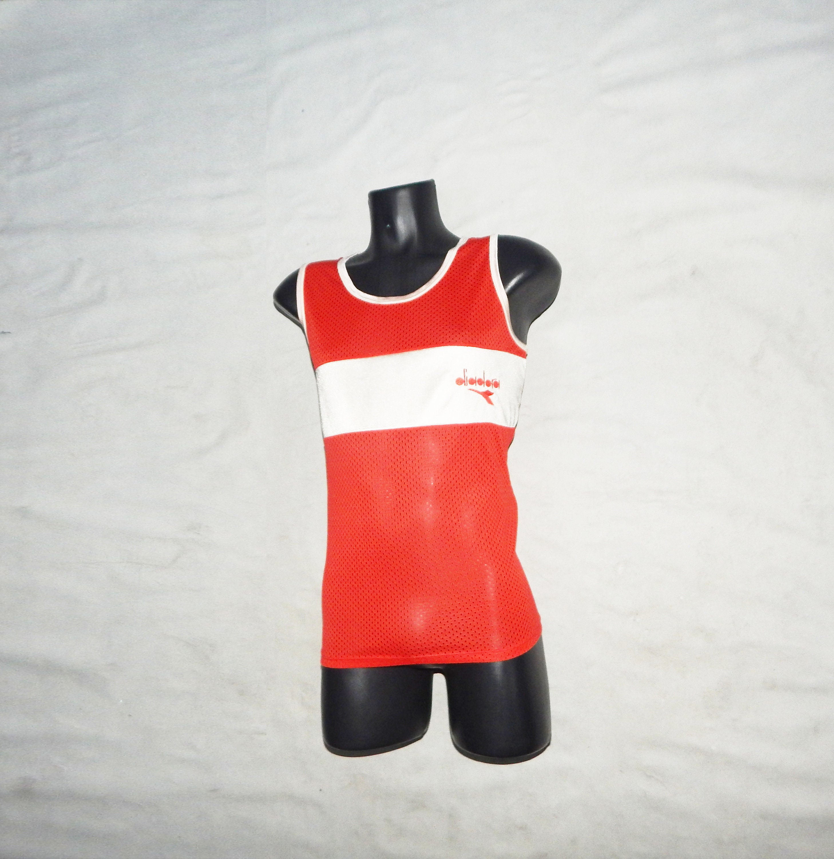 Diadora, DIADORA Vintage 80s Adults' Running Vest Jersey Shirt. Size M/L, Red/White
