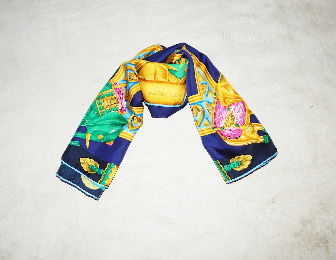 Must De Cartier Les Elephants Vintage 80s Womens' 100% Pure Silk