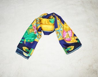 Must de Cartier les Elephants Vintage 80s Womens' 100% Pure silk Scarf, Size cm 86x84