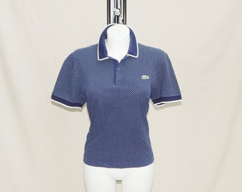 LACOSTE LIVE Vintage 2000s Adultos Algodón Piqué Manga Corta Polo. Tamaño de la etiqueta 4. Azul Marino/Blanco