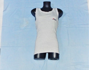 FILA Vintgae 80s Rare Amazing Men's Running Training Sport Vest. Label Size D 5, IT 52 , Uk-L, USA-L. Grey