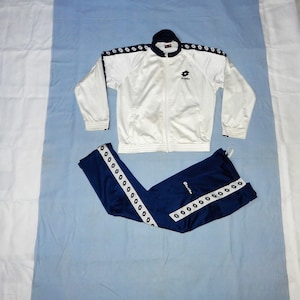 LOTTO Rare Vintage 90s Adult&#39;s running football sports tracksuit. Size M/L, White/blue