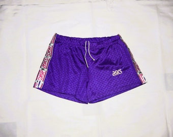 ASICS Vintage 80s Adults' Made in Italy Running Short Shorts. Label Size XL. Purple, pink, white