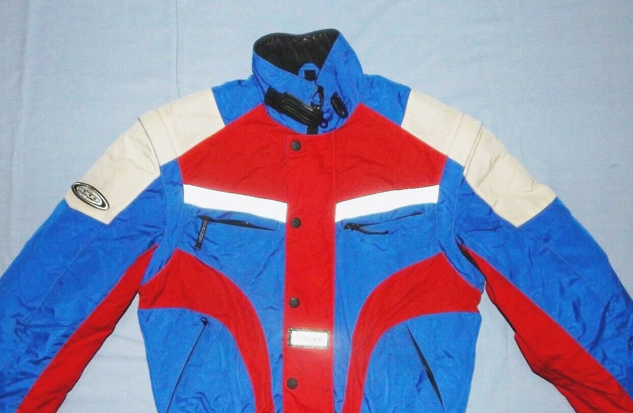Image of Axo Vintage Motorcycle Detachable Sleeves, Armored Jacket, Sz L, Blue/Red/White