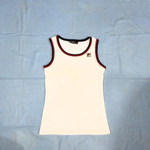 FILA Rare Vintage 70s to 80s Adults&#39; Tennis Golf Cotton Lisle Sleeveless Jumper Sweater . Size It48, D48, Us12, Uk14. White, Blue, red