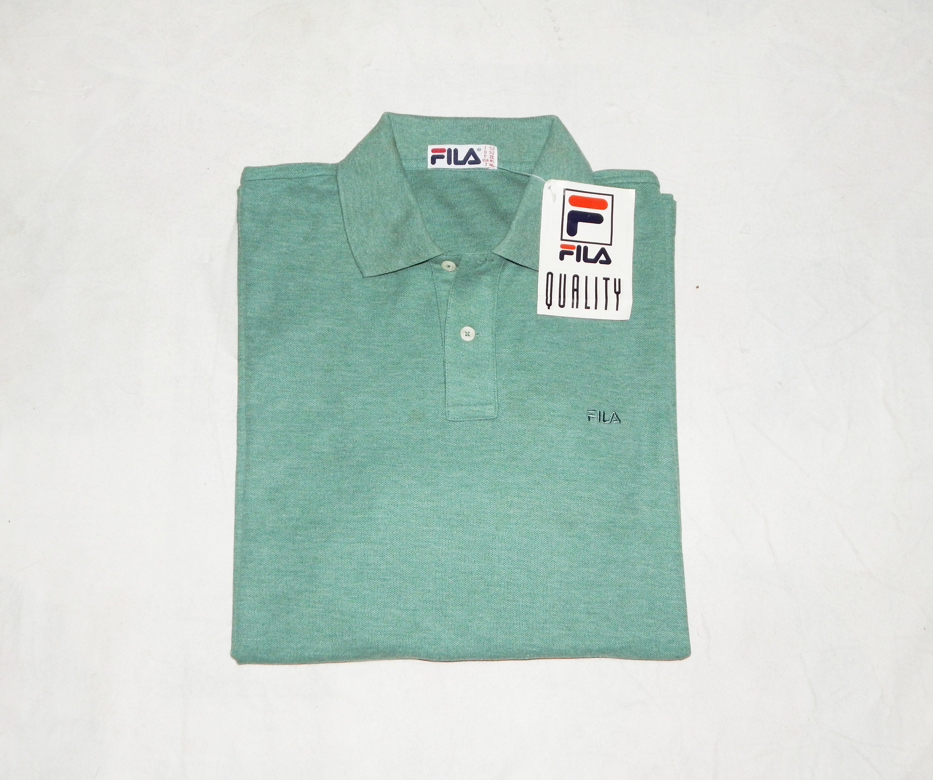 Image of Fila Vintage 80S New Men's Tennis Golf Long Sleeves Collared Polo Shirt. Size Xl , 52, Uk-L, Us-M/L, Green