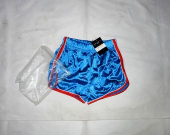 Vintage 80s New With Tags Made in Italy Albatros Adults' Running Short Shorts. Label Size: 2 (II). Light blue/White/red