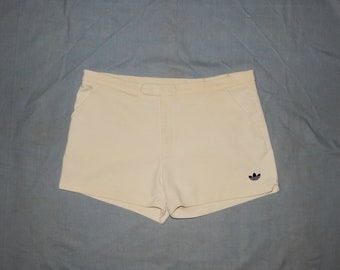 Pantalones cortos de tenis para adultos raros Adidas Vintage 80s Trefoil. Talla D 54, UK 38, Us 38, IT 54. Blanco, azul