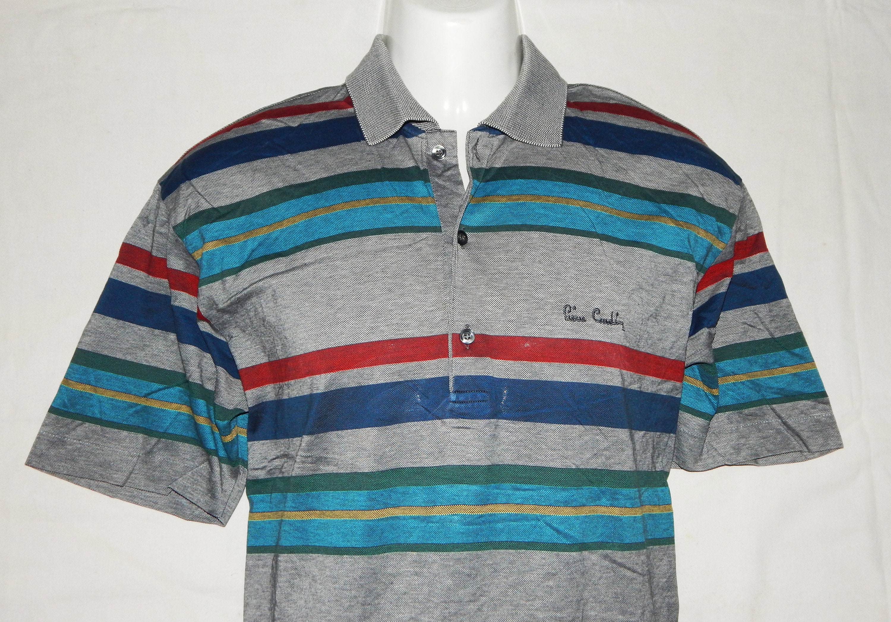 Image of Pierre Cardin Paris Vintage 80S Men's Golf Collared Cotton Striped Polo Shirts, Size 54-xl