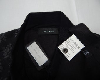 CORTIGIANI Vintage 90s Fashion Italia Men's New Short Sleeves Pure Linen  Polo Neck Label Size: Black/Grey