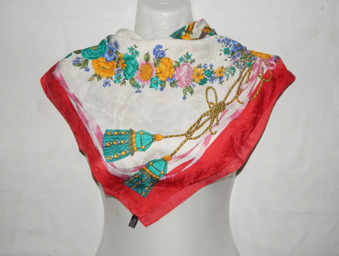 Foulard FIORIO En Coton Vintage – écharpe Carrée 82x82 Cm Blanc Rétro
