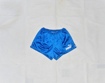 PUMA Vintage 80er Jahre Seltene Made in Italy Erwachsene Fußball Lauftraining Sport Gestreifte kurze Shorts. Etikettengröße: D 5, L UK/US . Blau/weiß