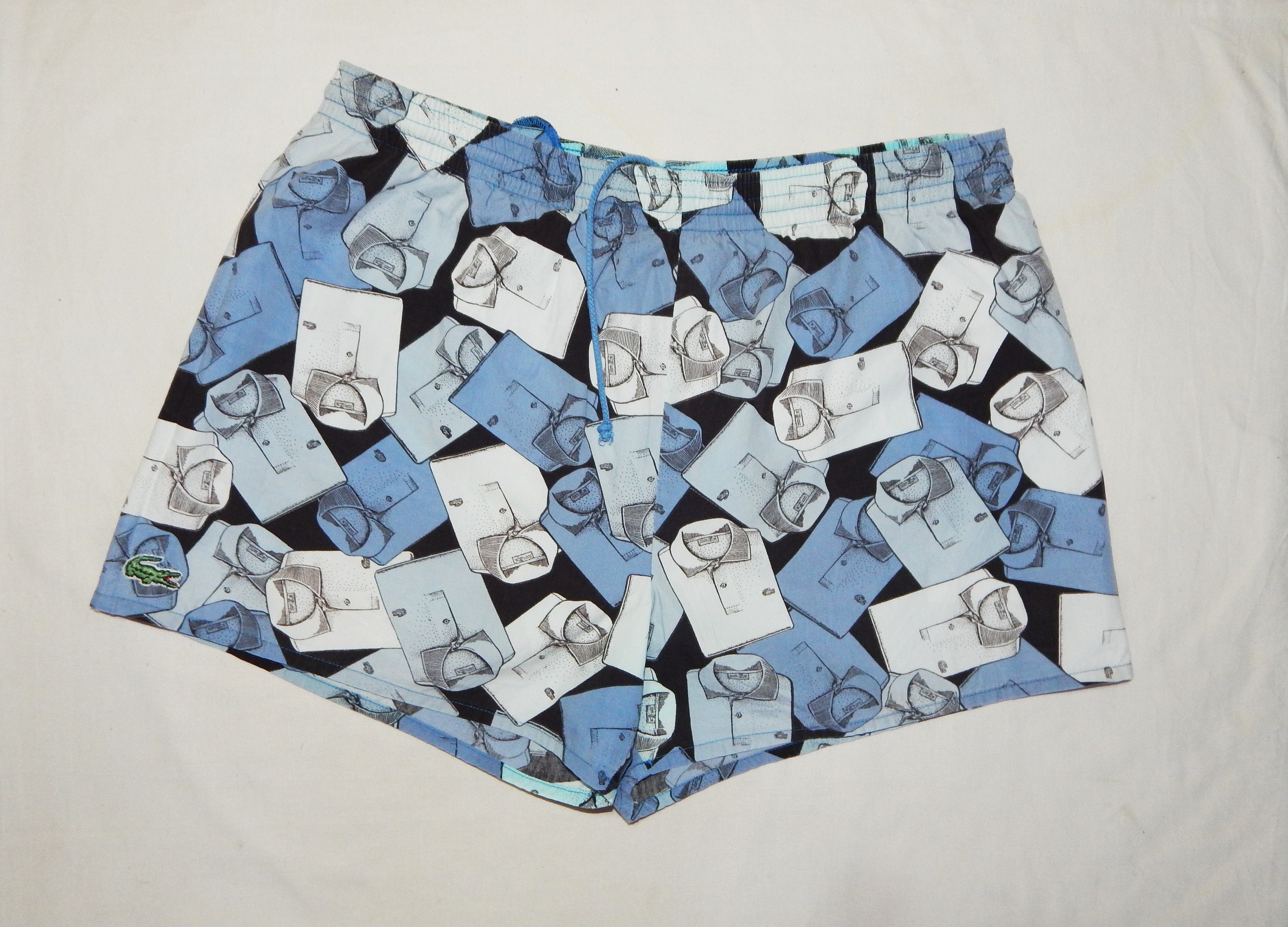 Image of Lacoste France Beach Wear Vintage 80S Men's Lacoste Polo Shirt Printed All Over Short Swim Shorts, Size M | 4