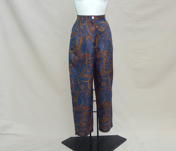 Rossella Goldschmied WIND ROSE Vintage 80s Stunning Excellent Pure Silk High Waist Pleated Trousers. Label Size: 42 . Multicolour