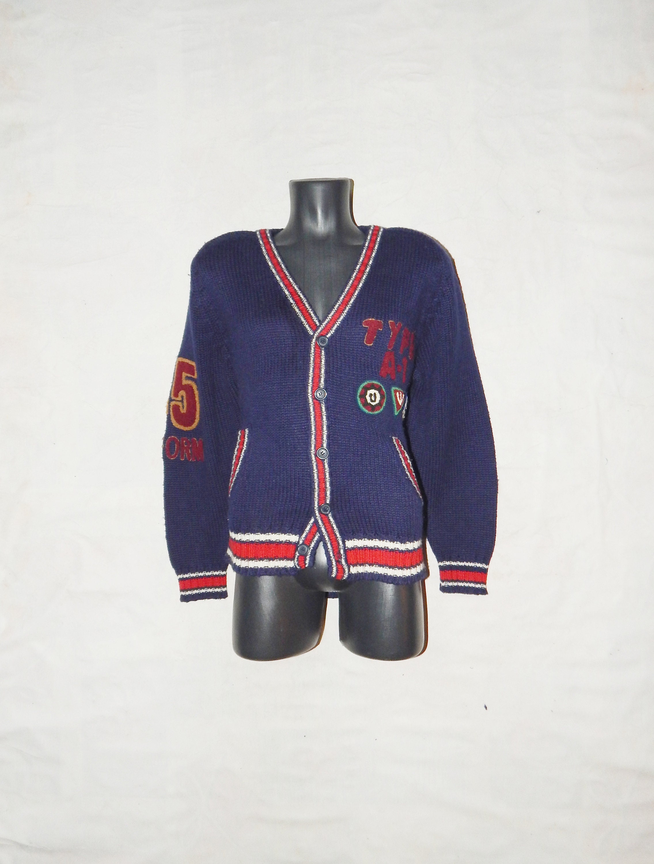 Image of Uniform Rare Vintage 80S Fashionable Men's Wool Buttons Cardigan. Size Xl-It, L Europe