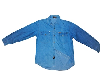 Versace Vintage 80s Excellent Men's Long Sleeves Denim Blue Shirt. Label Size: M. Blue Jeans