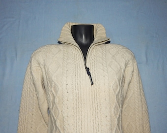 Woolrich Vintage 90s Adult's Wool Cable Knit Sweater Zipper Cardigan . Size L. Clear