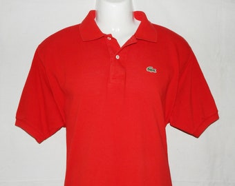 LACOSTE France Vintage 90s Men&#39;s Golf / Tennis/Polo Collared Cotton Polo Shirts, Size 7-XL Eu. Red