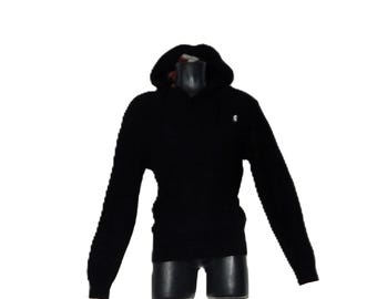 Pringle 1815 Schottland Vintage 90er Jahre 100% Merino Wolle Pullover Pullover mit Kapuze, Größe XL, schwarz