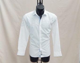 Chemise Habillée Homme Murano - Taille M, Rayée Vert/bleu/blanc, Coton Italien, Manches 34/35