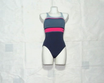 Traje de baño ARENA Bañador de mujer Vintage años 90 a 2000 Excelente Competición. Talla GB32, D36,IT42, azul, gris, rosa