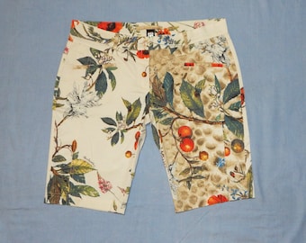 ROBERTO CAVALLI Class UNWORN Women&#39;s Exclusive Rare Floral Multi-coloured Cotton Stretch Shorts,IT46,UK36,USA12