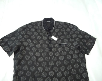 CORTIGIANI Vintage 90s Fashion Italia Men's New Short Sleeves Pure Linen  Polo Neck Label Size: Black/Grey